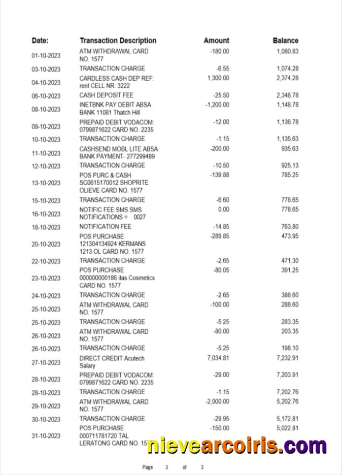 Albania ProCreditBank bank statement Word and PDF, 3 pages 2